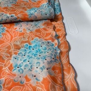 Vintage Skinny Floral Scarf Orange & Blue Scalloped Edges